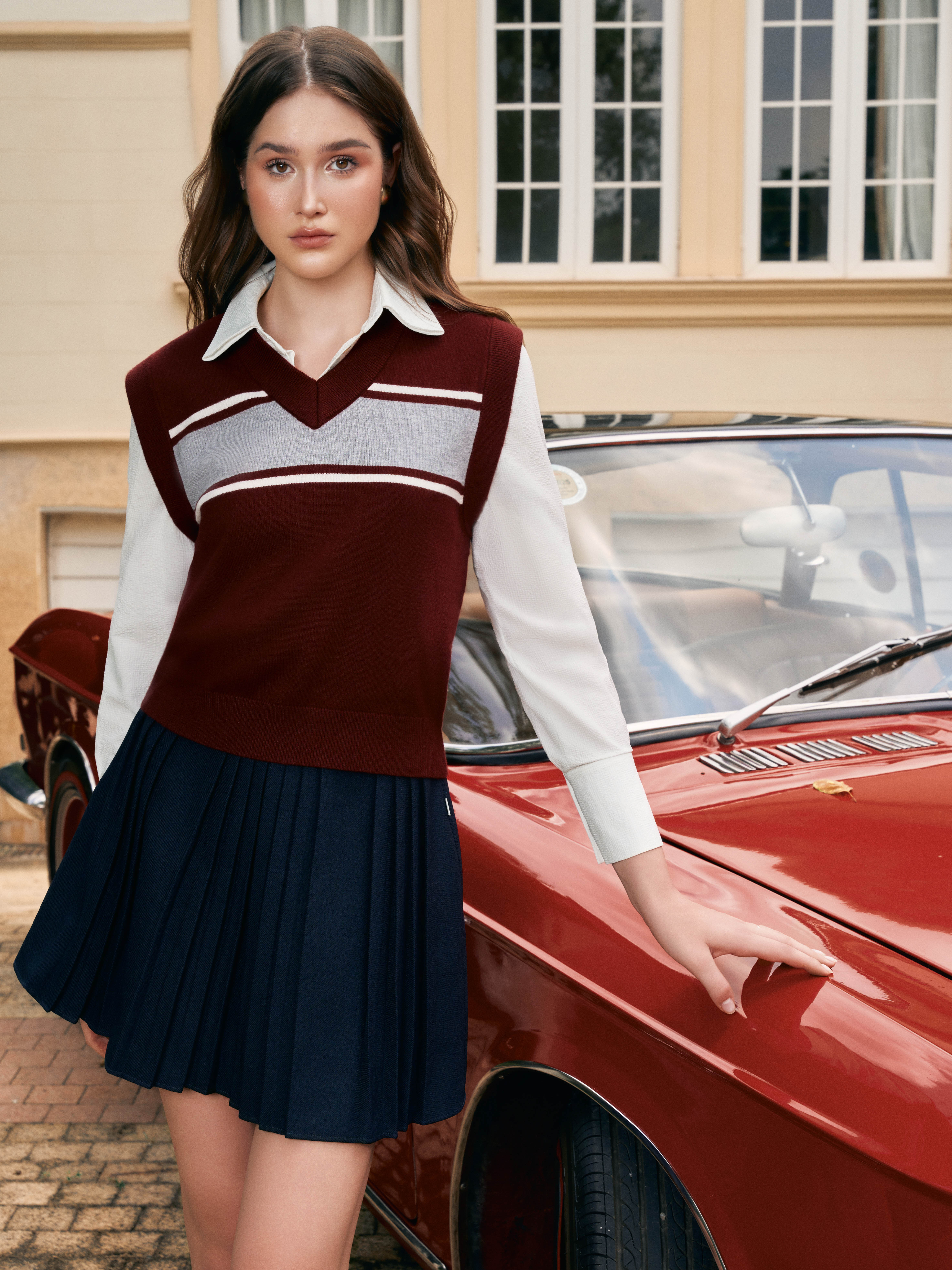 Áo len gile cổ tim bo đai 5cm-DHC2516